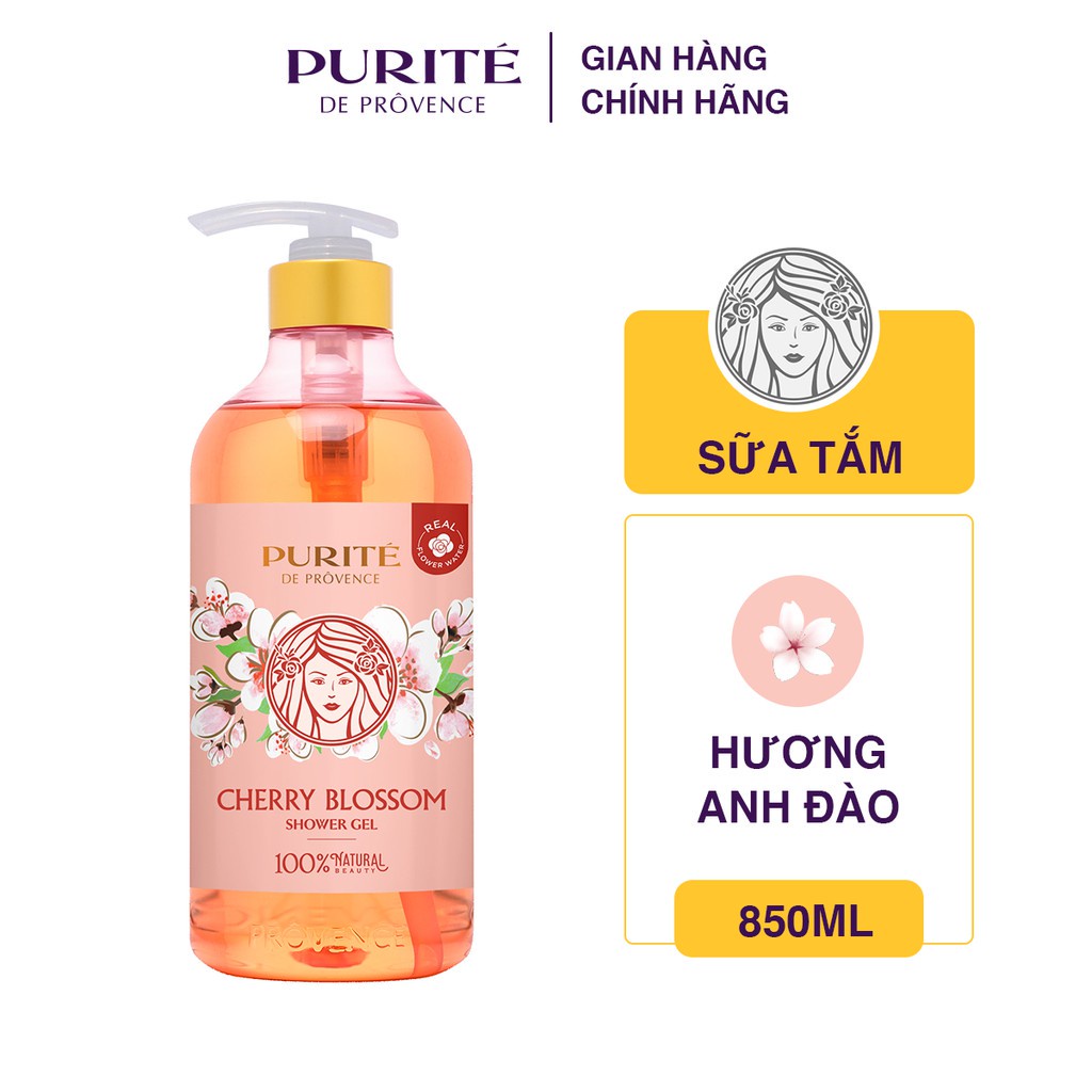 Combo 2 Sữa tắm Purité sáng mịn hoa anh đào 850ml + sữa tắm tinh dầu thơm Aroma 850ml