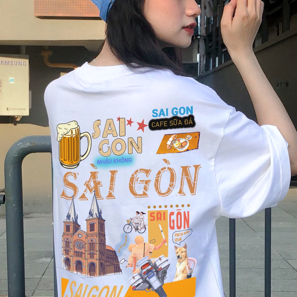 Áo thun tay lỡ SÀI GÒN XINH phông Unisex nam nữ Cotton oversize form rộng LUNACY TB030 | BigBuy360 - bigbuy360.vn