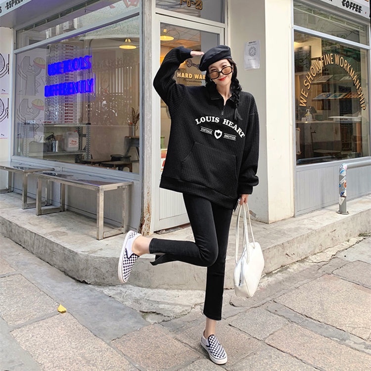 Áo khoác sweater dáng rộng có khóa kéo thời trang dành cho nữ