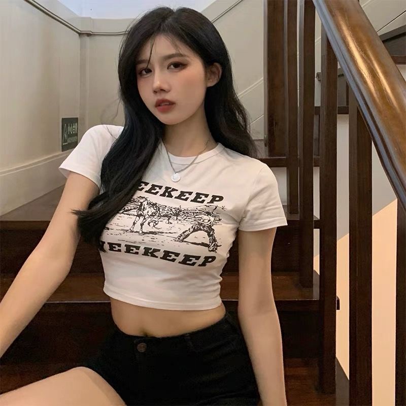 Jiashucheng Áo Thun Tay Ngắn Dáng Ôm Phong Cách Âu Mỹ Ngọt Ngào Thời Trang Mùa Hè Cho Nữ