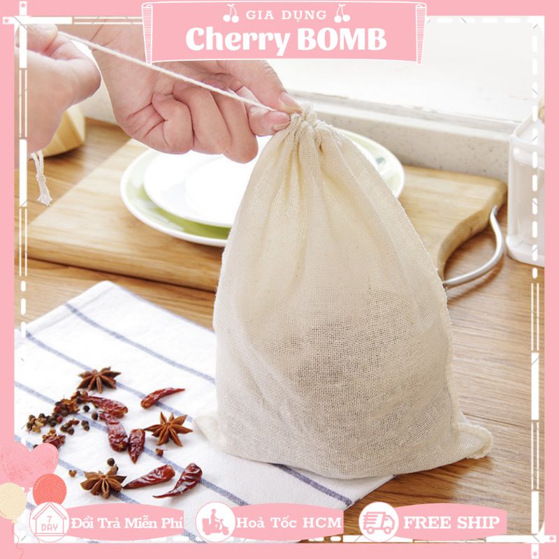 Set 2 Túi Lọc Vải Cotton 100% Không Tẩy Trắng Chuyên Dùng Đun Nấu Trà , Cà Phê Cold Brew , Lọc Gia Vị Nấu Ăn