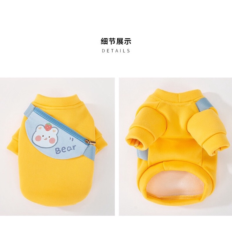 Áo cho chó mèo - Áo nỉ có túi đeo hoạt hình siêu dễ thương cho thú cưng