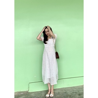 [ VIDEO + ẢNH THẬT ] Đầm voan midi trắng nút bọc tiểu thư