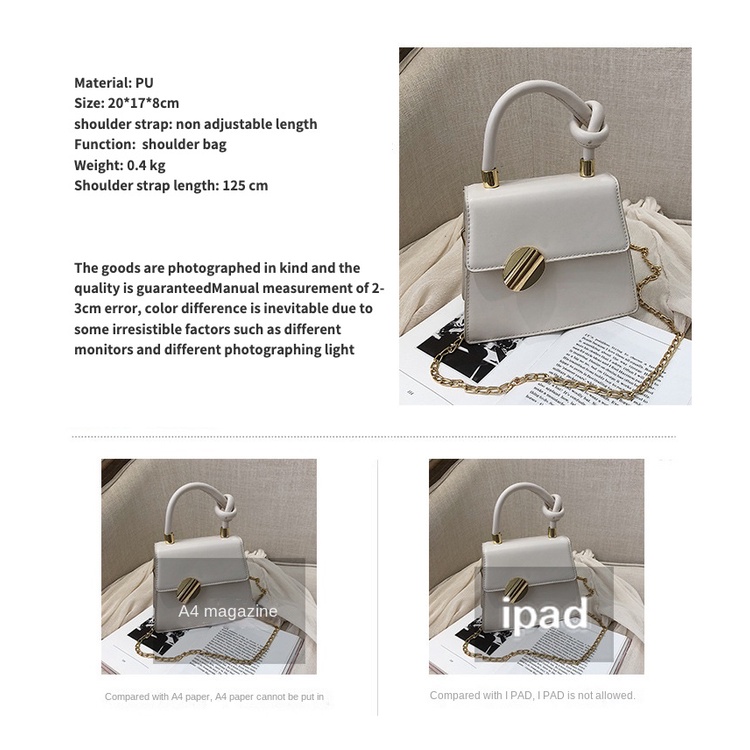 Túi Đeo Vai Hình Vuông Cỡ Nhỏ Phối Dây Xích Kiểu Pháp Cổ Điển Thời Trang