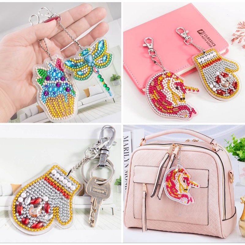 SỈ: THÙNG GỒM 20 HỘP TỰ LÀM MÓC KHÓA NHỰA  ĐÍNH HẠT ĐÁ 5D LẤP LÁNH DIY (Đính hạt  lên charm nhựa acrylic), có clip