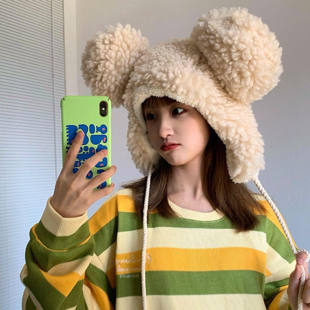 Mũ Lông Nhung Giữ Ấm Tai Gấu Hoạt Hình Dễ Thương Dành Cho Nữ