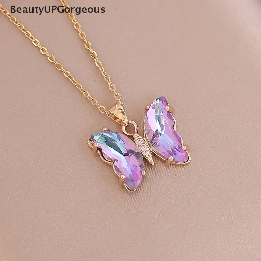 Vòng cổ Bằng Thép Không Gỉ Mặt Bướm Màu Gradient Thời Trang Dành Cho Nữ