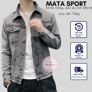 Áo khoác jean nam nữ VAST xám cắt rách và xám trơn CC form rộng size 40-75kg dài áo 64-68cm tại Mata Sport
