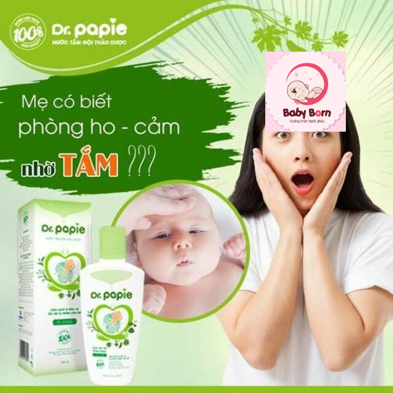{CHÍNH HÃNG} - Nước tắm gội Thảo Dược Dr.Papie cho bé từ 0-3 tuổi 230ml - HSD 2024