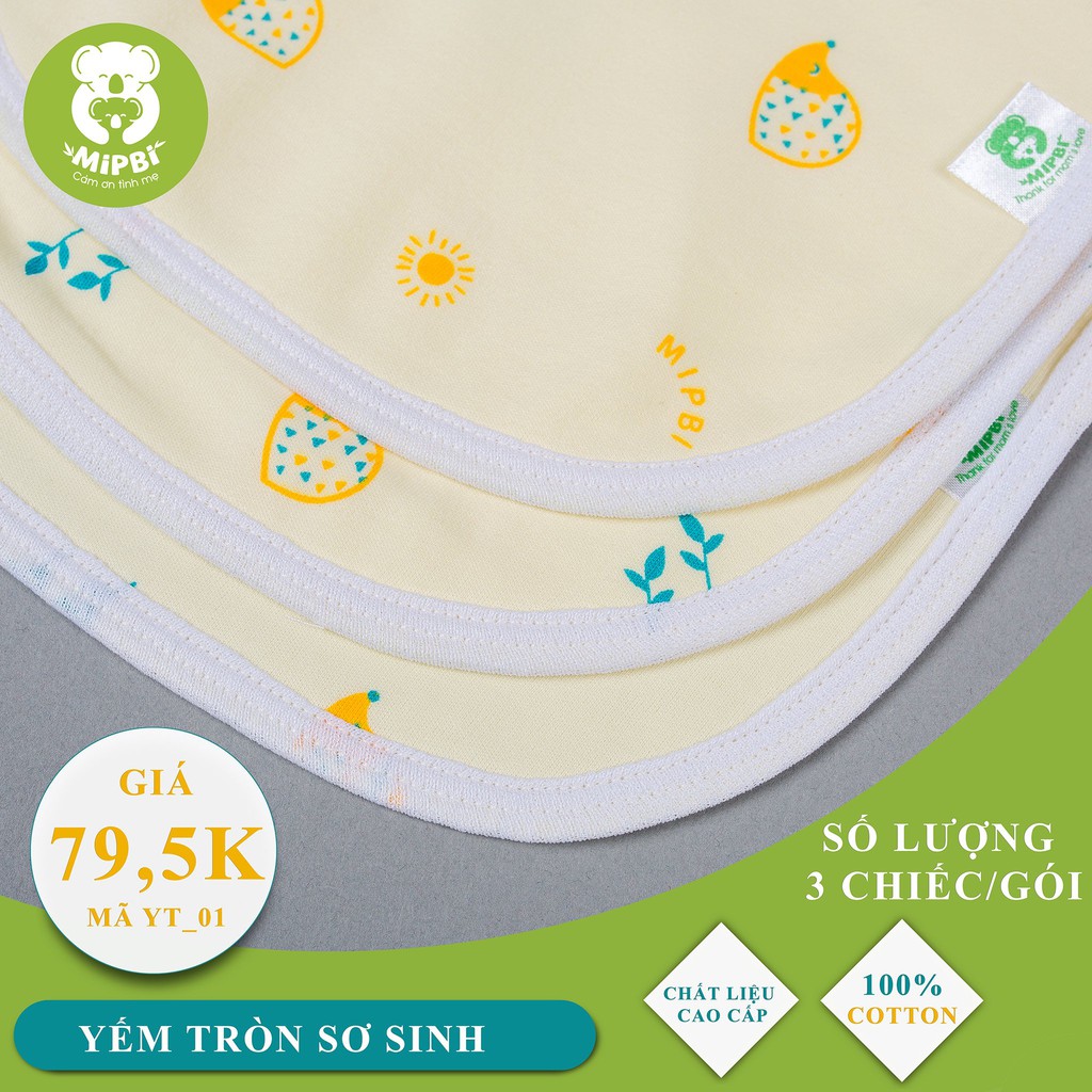 Yếm tròn sơ sinh Mipbi in hình 100% cotton, có cúc bấm YT01 (Túi 3 yếm)