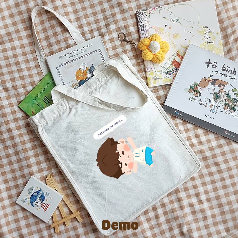 Túi tote vải canvas đeo vai vẽ chibi BTS, có nhận vẽ hình theo yêu cầu, màu acrylic bền, không trôi