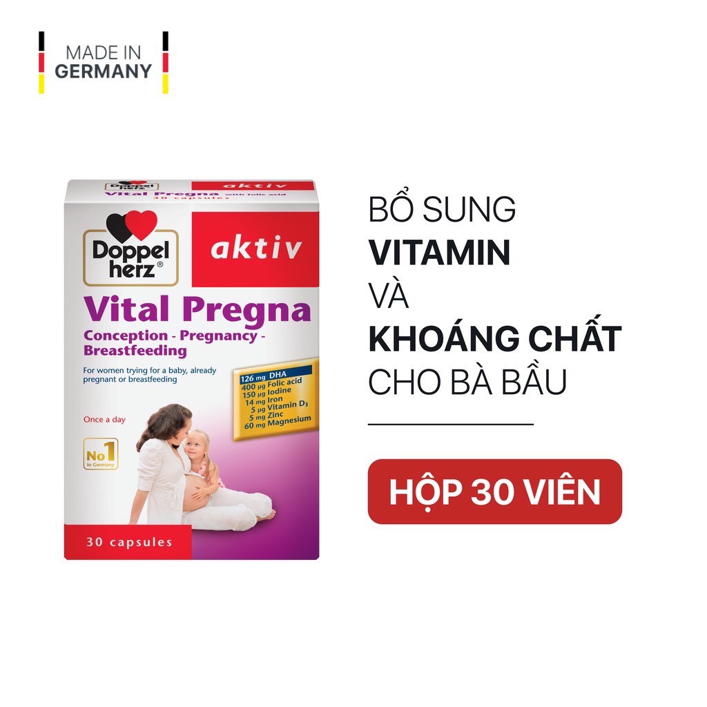 (Nhập khẩu) Viên uống bổ sung Vitamin, khoáng chất cho bà bầu Doppelherz Aktiv Vital Pregna