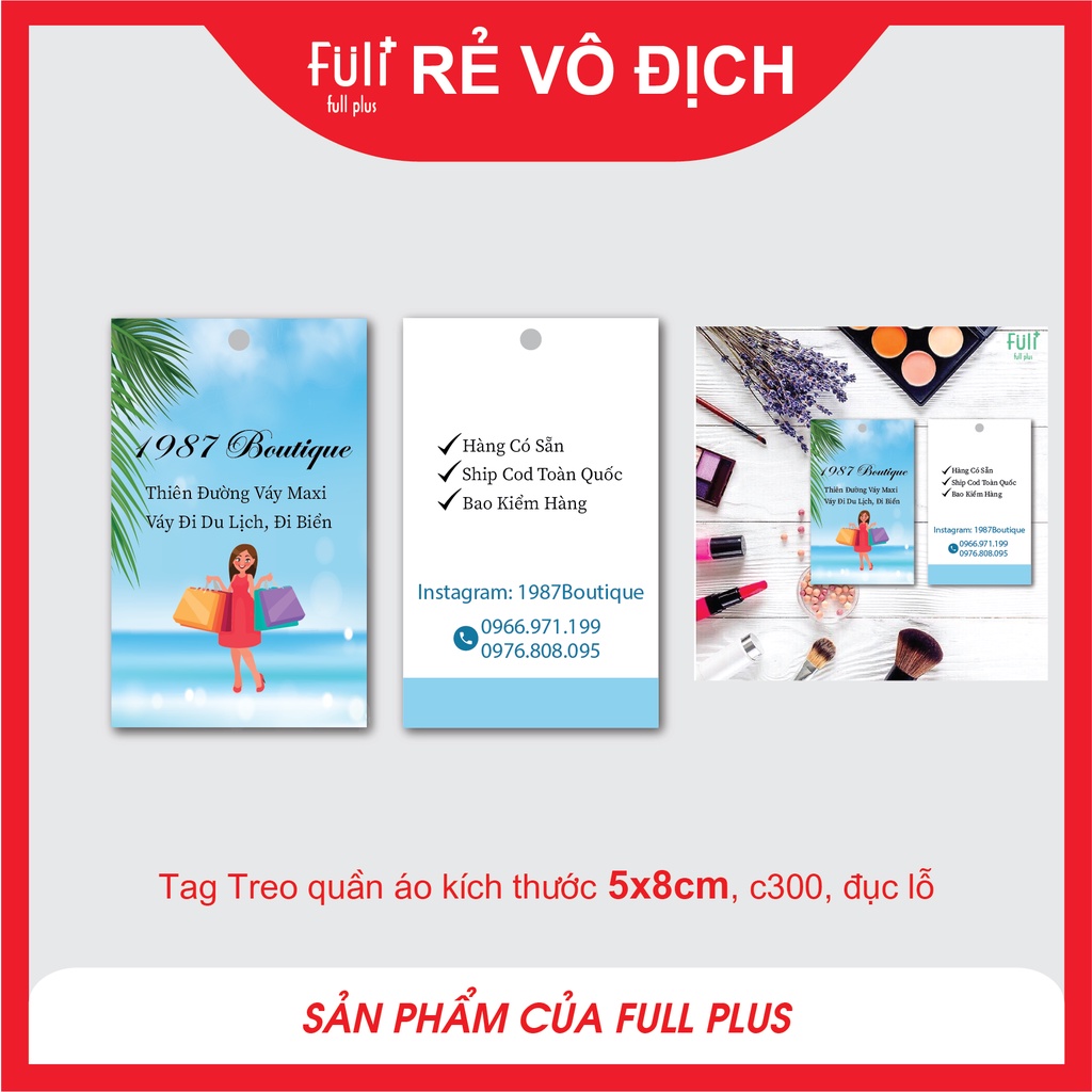 Tag treo, mac treo quần áo cho Shop, In theo YÊU CẦU - C300 - Đục lỗ