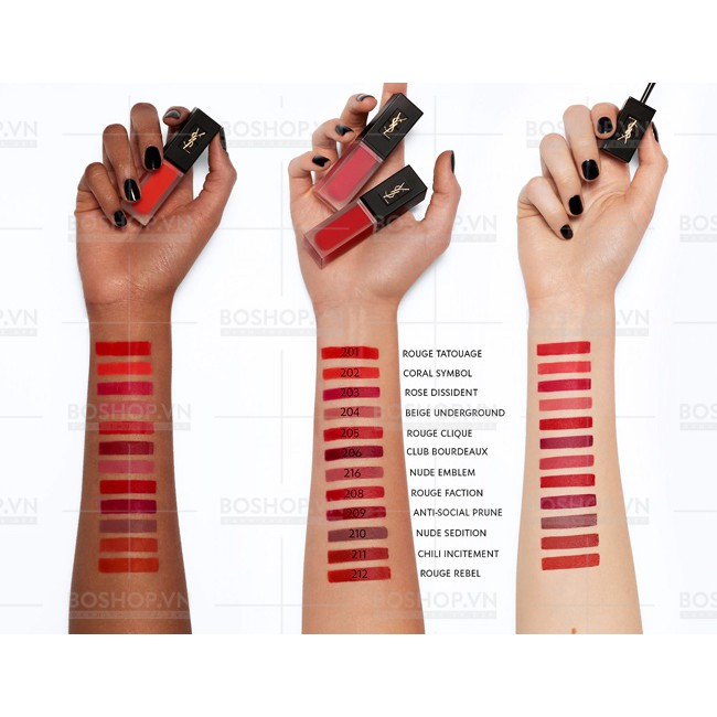 Son kem lì Yves Saint Laurent Tatouage Couture Velvet Cream Matte Liquid Lipstick màu 212 Rouge Rebel