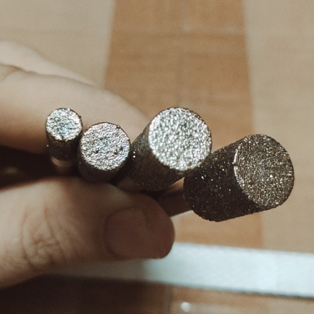 Combo 4 mũi mài kim cương, mũi mài khắc đá, ngọc, hình trụ 6-8-10-12mm, cán 6mm