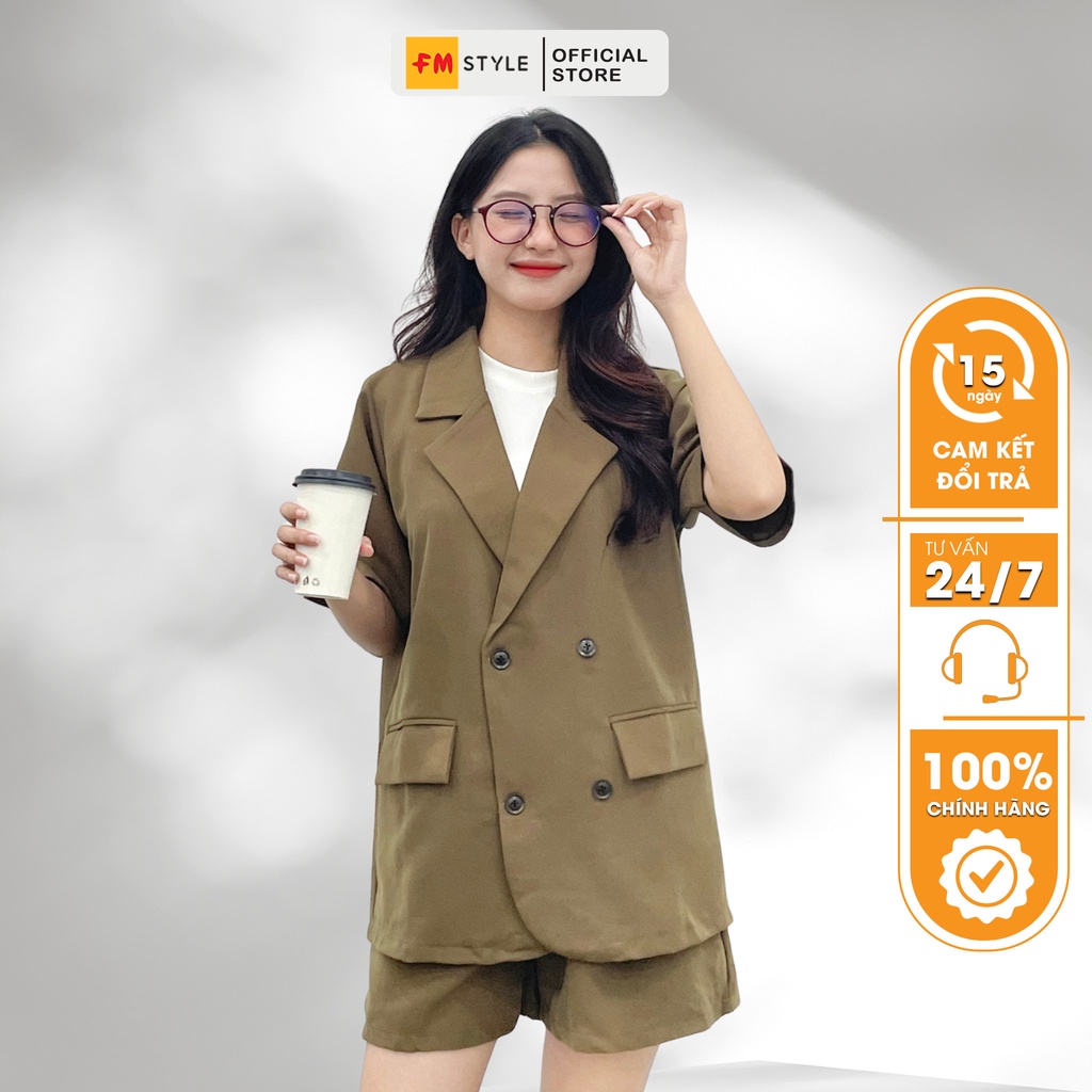 Set đồ blazer FM Style áo kiểu cổ vest dáng lửng phối quần đùi trendy chất xịn thời trang 208110058