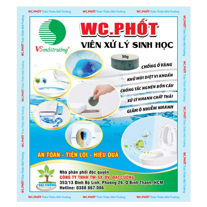 Viên vệ sinh tẩy rửa thả bồn cầu, khử mùi toilet, xử lý chất thải hầm cầu - Viên nén sinh học vi sinh, sản xuất VN