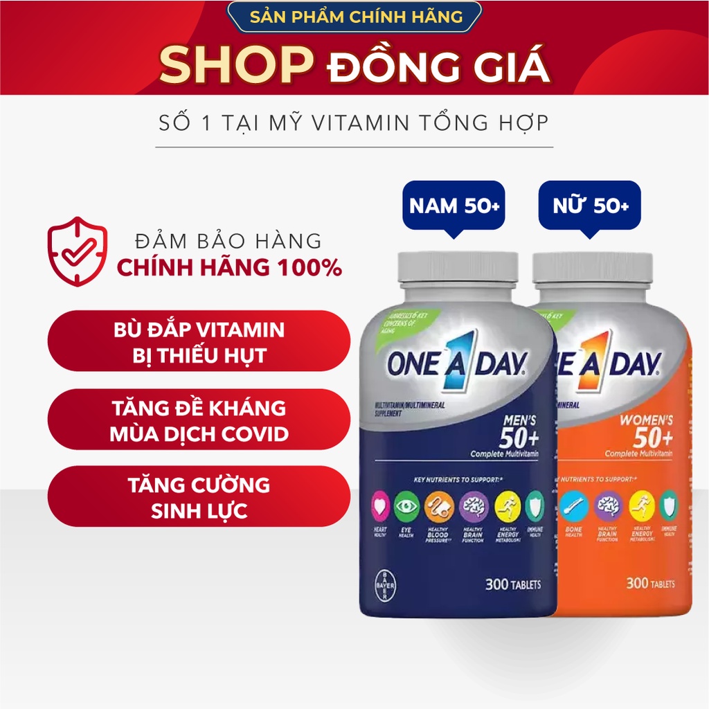 Viên uống Vitamin tổng hợp nam và nữ cho người cao tuổi One a day Men's, Women's Multivitamin 50+ 300 viên Của Costco Mỹ