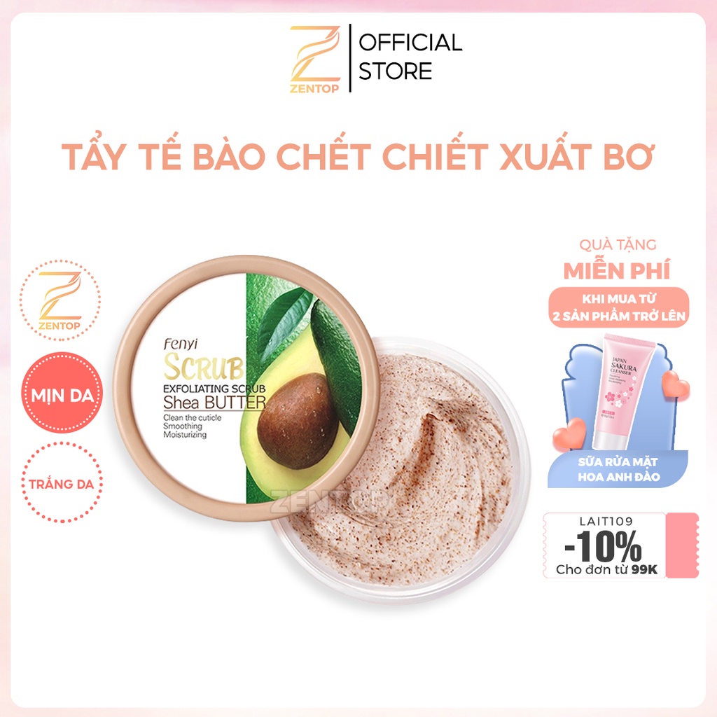 Kem tẩy tế bào chết LAIKOU 100g toàn thân tẩy da chết dịu nhẹ chiết suất bơ chống cellulite dưỡng ẩm làm trắng da Zentop