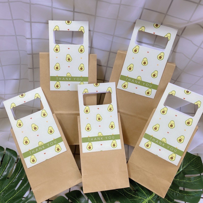 100 Túi giấy kraft Nâu hoạ tiết Bơ đựng quà tặng, mỹ phẩm