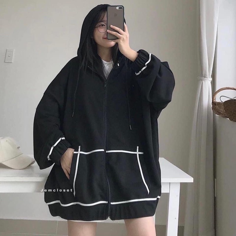 Áo Khoác Nỉ Khóa Zip Oversize VIỀN CHỈ NỔI - Hoodie dáng thụng form rộng dài tay, kiểu dáng basic, thiết kế trẻ trung | BigBuy360 - bigbuy360.vn