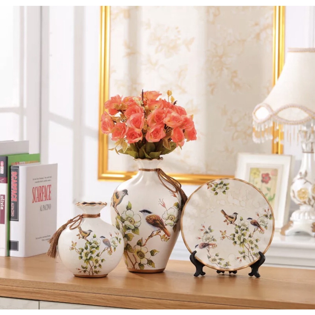 Bộ 3 món bình hoa Khổng Tước Chim Công trang trí decor phòng khách Retro tặng Tân Gia