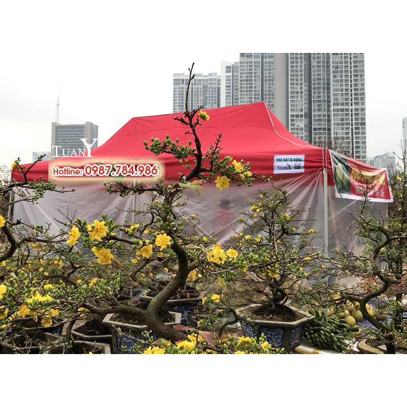 Nhà bạt di động 3mx4.5m MÀU ĐỎ, lều bạt bán hàng đa năng sản xuất tại Việt Nam