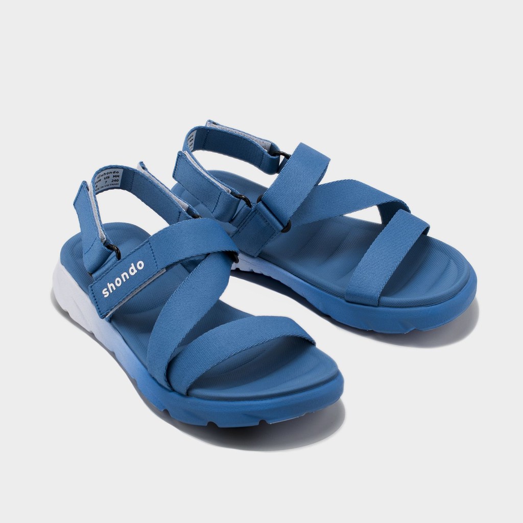Giày sandal Shondo nam nữ đi học F6 đế bằng ombre xanh parisian trắng F6S0339