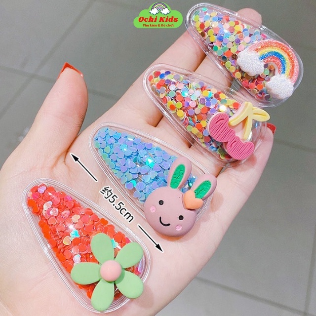 Set 5 kẹp tóc mái kim sa óng ánh cho bé gái, cặp ghim nhỏ, cặp tóc mái cho bé Ochi Kids