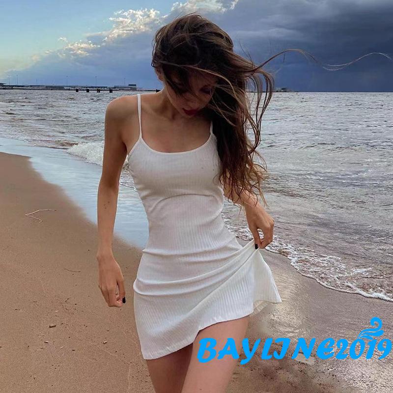 Đầm Ngắn Hai Dây Ôm Dáng Màu Sắc Trơn Hở Lưng Quyến Rũ Dành Cho Nữ