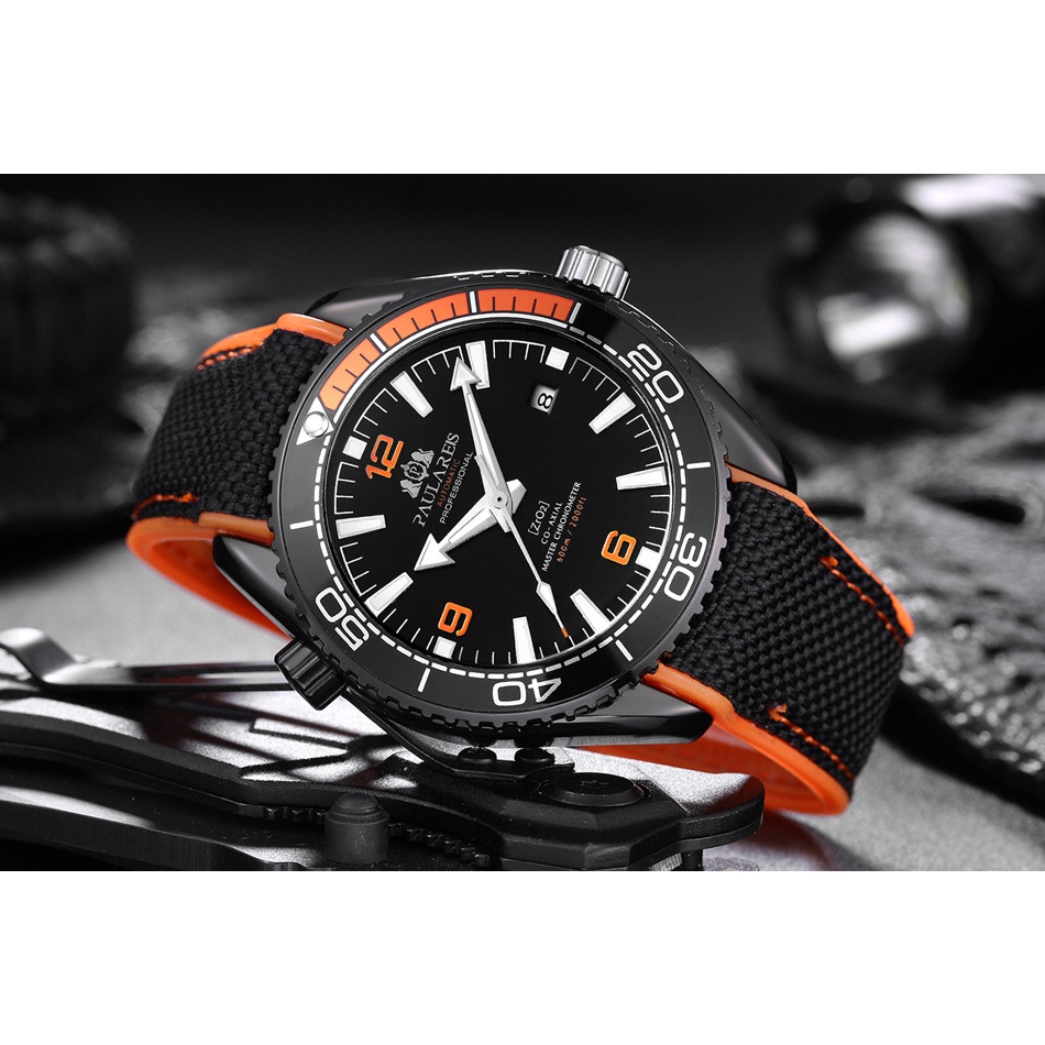 Đồng hồ nam Paulareis OM04  dây silicon phối sợi- đồng hồ nam cao cấp có dạ quang