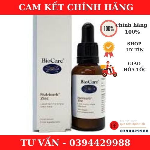 Kẽm nước BioCare Nutrisorb ZinC, Anh (30ml dạng giọt) tăng cường đề kháng cho trẻ sơ sinh từ 1 tháng tuổi