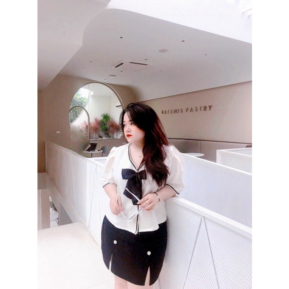 Bigsize 55-95kg sét áo nơ phối chân váy