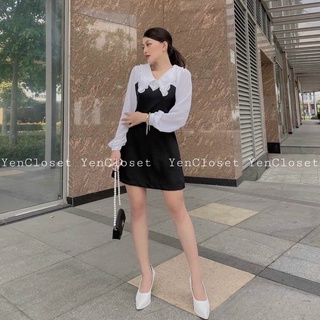 VÁY ĐEN PHỐI CỔ PETER TRẮNG CÔNG SỞ - GD237