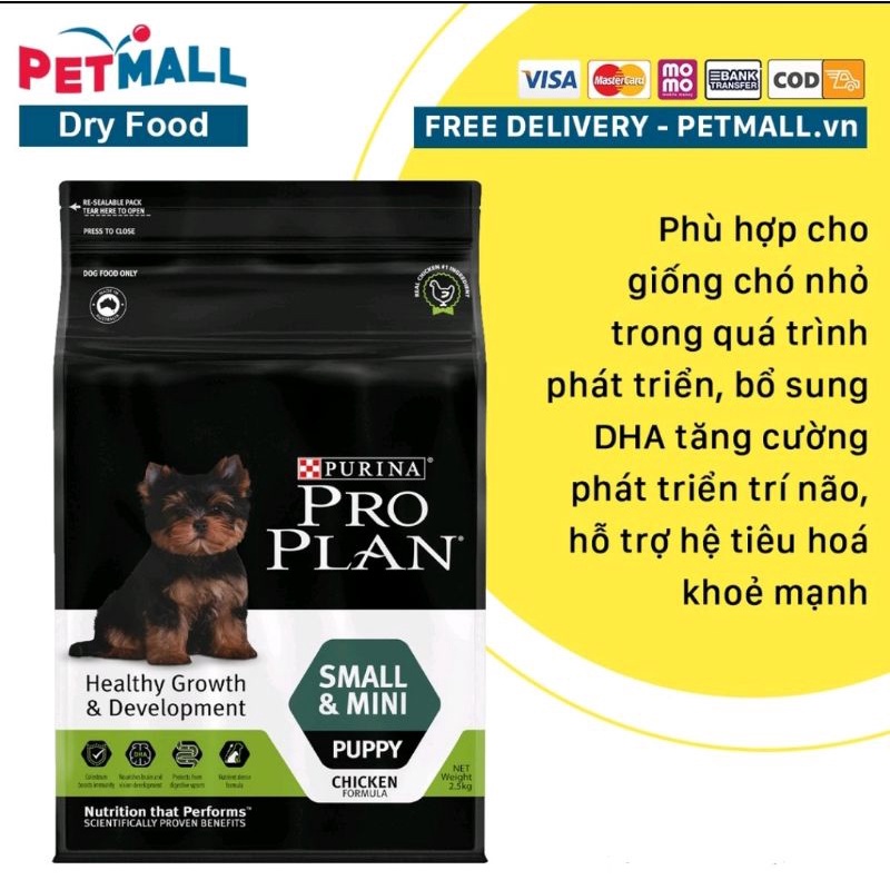 Purina PRO PLAN Small Mini Puppy Chicken 2.5kg -Hạt cao cấp cho cún con giống nhỏ