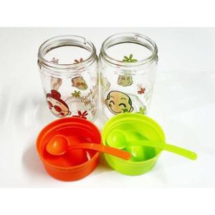 Bộ đôi 2 lọ thủy tinh đựng gia vị có nắp đậy + thìa siêu cute