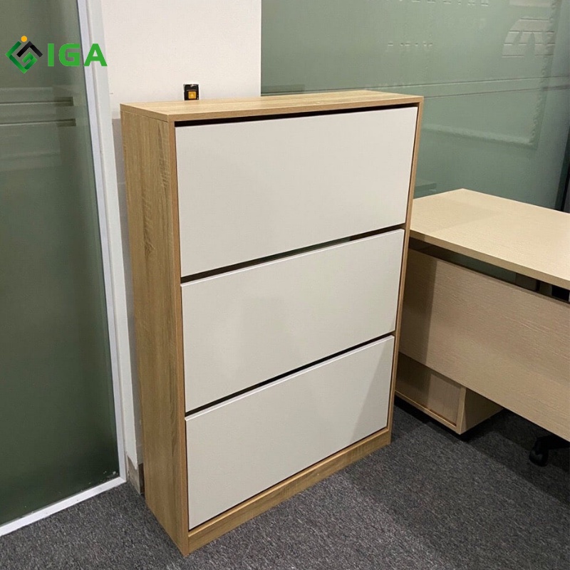 Tủ giày thông minh 3 cánh lật cánh trắng khung màu gỗ - GP20
