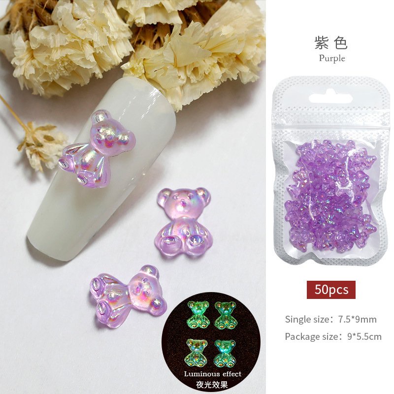 Combo 10 Gấu Dạ Quang Trang Trí Móng Siêu Dễ Thương