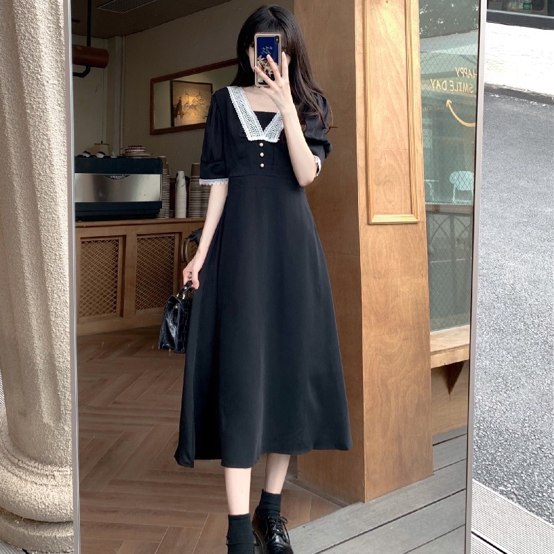 váy tiểu thư phối cổ ren hàng QC (V07)