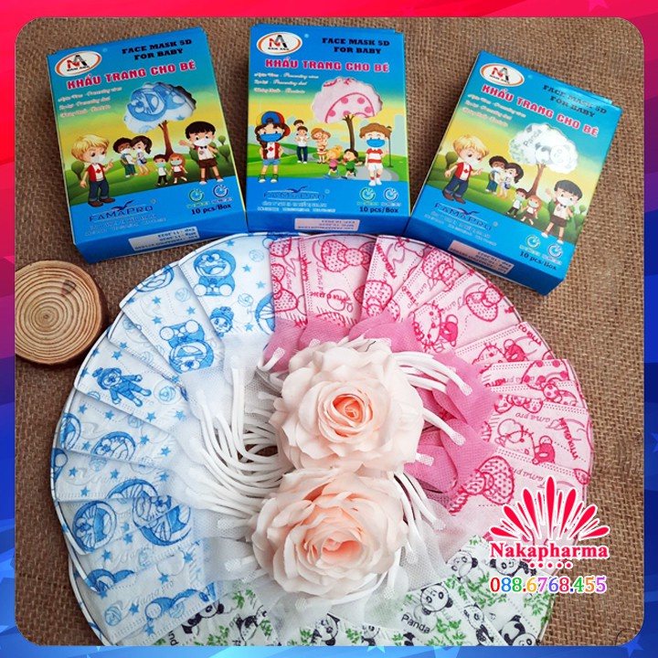 Combo 05 Hộp 50 cái khẩu trang trẻ em 5D mask kháng khuẩn Famapro Nam Anh( Mèo Kitty)
