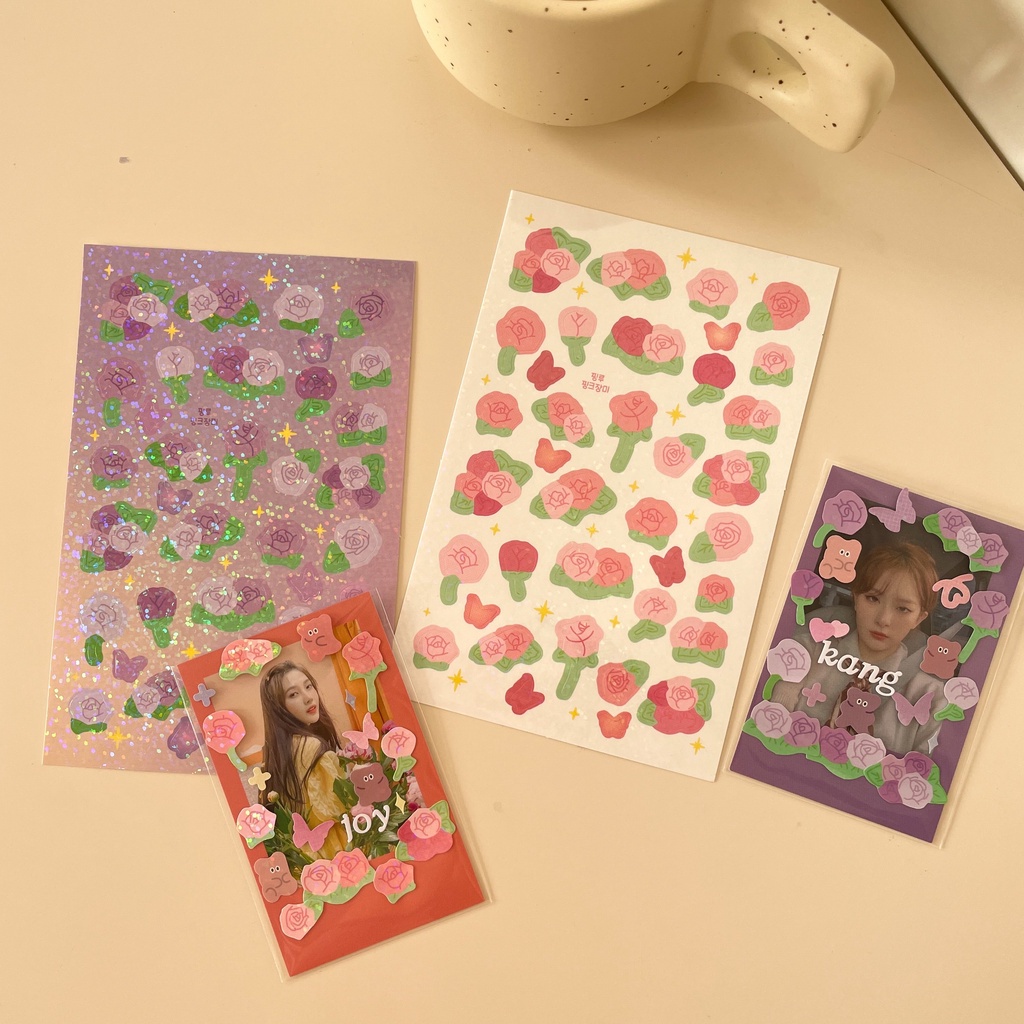 Miếng sticker hình hoa hồng màu sắc phân cực phản chiếu nổi trang trí ảnh tự làm