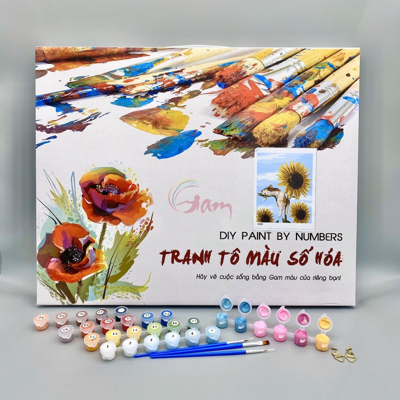 Tranh tô màu theo số Phật giáo Đức Phật và hoa sen trắng GAM căng khung 40x50cm dày 2.5cm TN0887