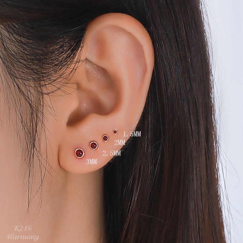Khuyên tai tròn nữ bạc mặt đá đỏ nhiều size chốt bi vặn mạ vàng xinh xắn, sang chảnh | HARMONY ACCESSORIES K216