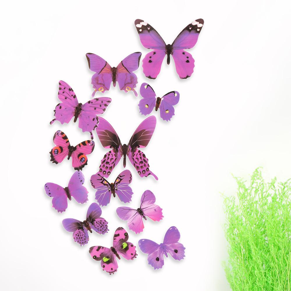 LEISURE Set 12 Miếng Dán Tường Trang Trí Hình Bướm Bằng PVC Một Lớp Dành Cho Nhà Cửa / Tiệc Tùng