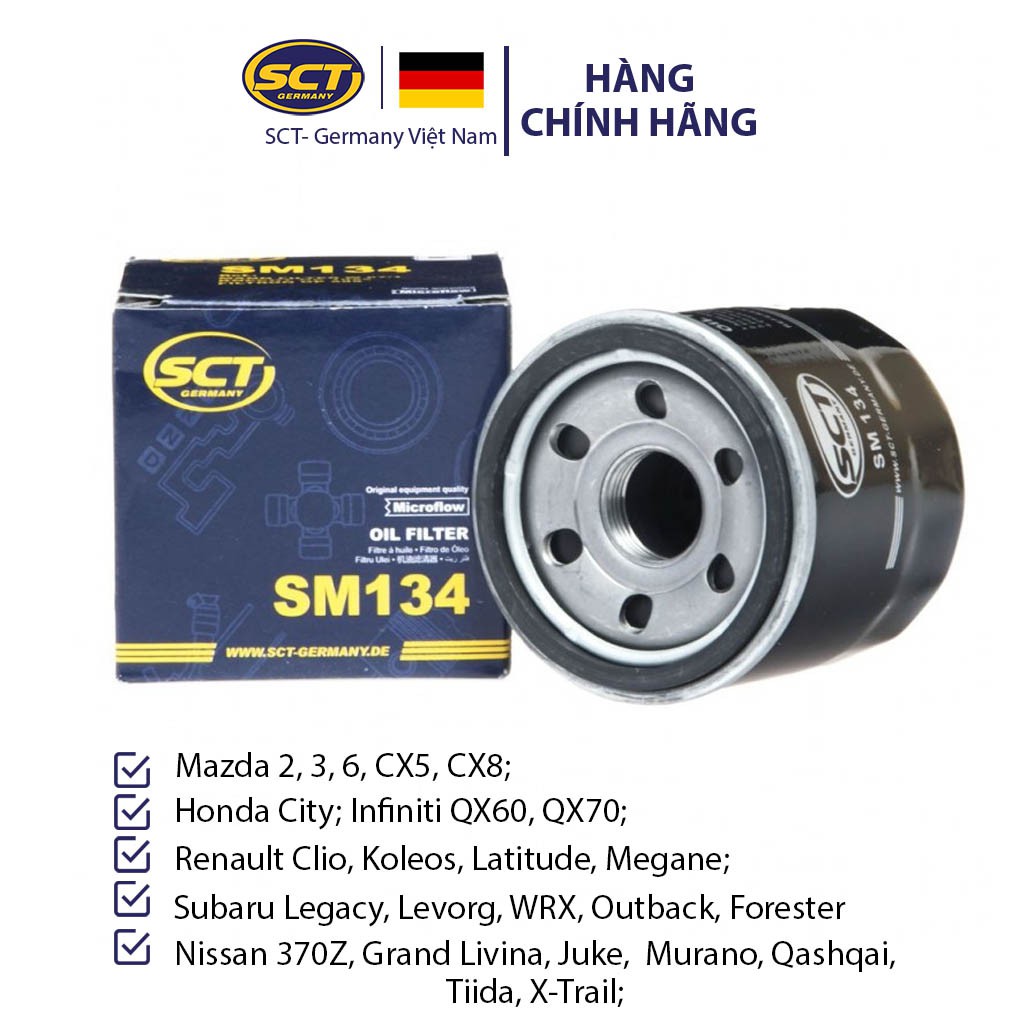 Lọc Nhớt Mazda 2, 3, 6, CX5, CX8; 
 Honda City, Infiniti QX60, QX70; Nissan 370Z SCT-GERMANY SM 134 [Chính Hãng]