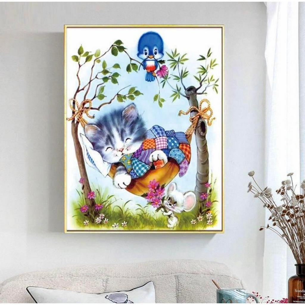 Tranh thêu chữ thập Mèo Con - tranh chưa thêu