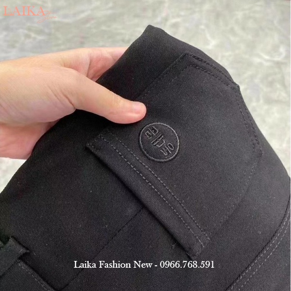 Quần legging nữ cạp cao dài nâng mông 2 nút cài thêu chữ H túi -  Quần legging đen co giãn gen bụng vải Umi dày ôm body