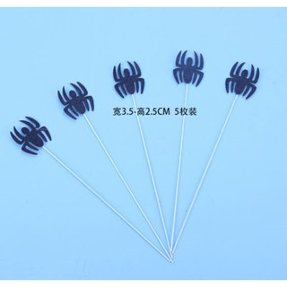 Set que 5 cắm nhện đen nhỏ - Phụ kiện trang trí bánh sinh nhật
