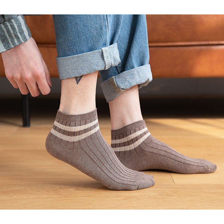 Tất vớ Cotton cổ cao unisex kẻ ngang dòng vintage Nhật Bản dành cho nam