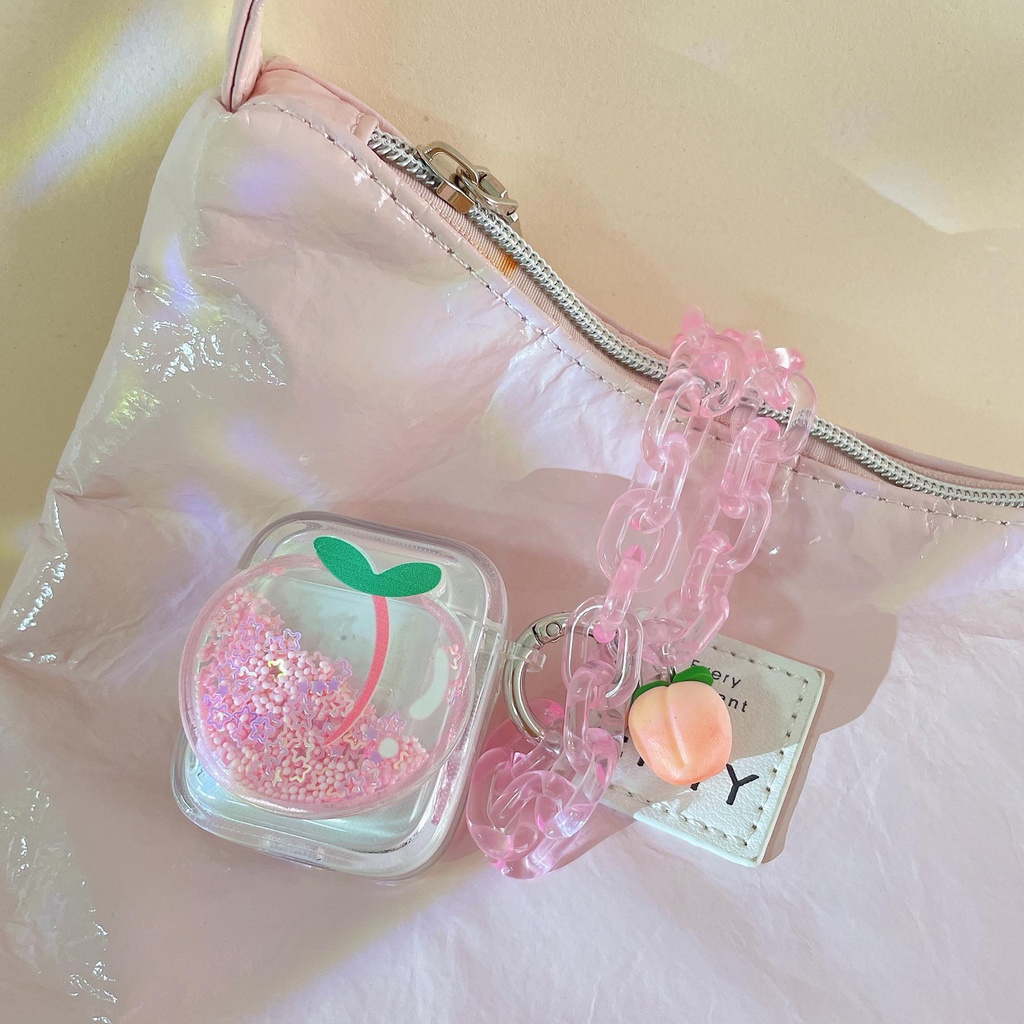 Vỏ Bảo Vệ Hộp Sạc Tai Nghe Bluetooth AirPods 1 2 pro 3 2021 gen3 Bằng Silicon Tpu Mềm Hình Trái Đào Có Nước Kim Tuyến